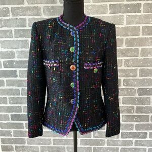 VINTAGE HERBERT GROSSMAN RARE Multi Color RAINBOW Wool Tweed Blazer Made in USA